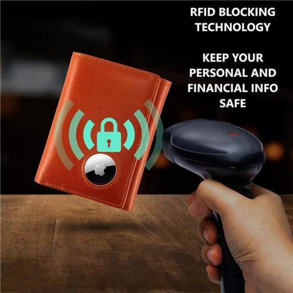 RFID Blocking Mens Wallet With Airtag Holder - Trifold with 9 Credit Card Slots - Picture 4 of 8